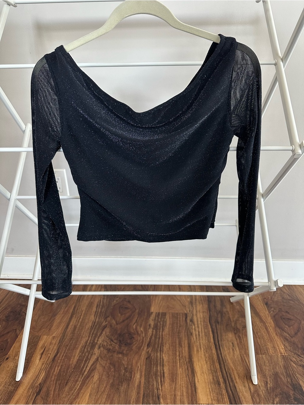 Black Sparkle Mesh Long-Sleeve Top